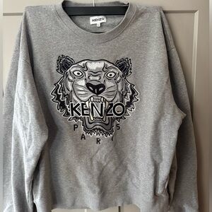 Kenzo Gray Crewneck Sweater with Tiger Design